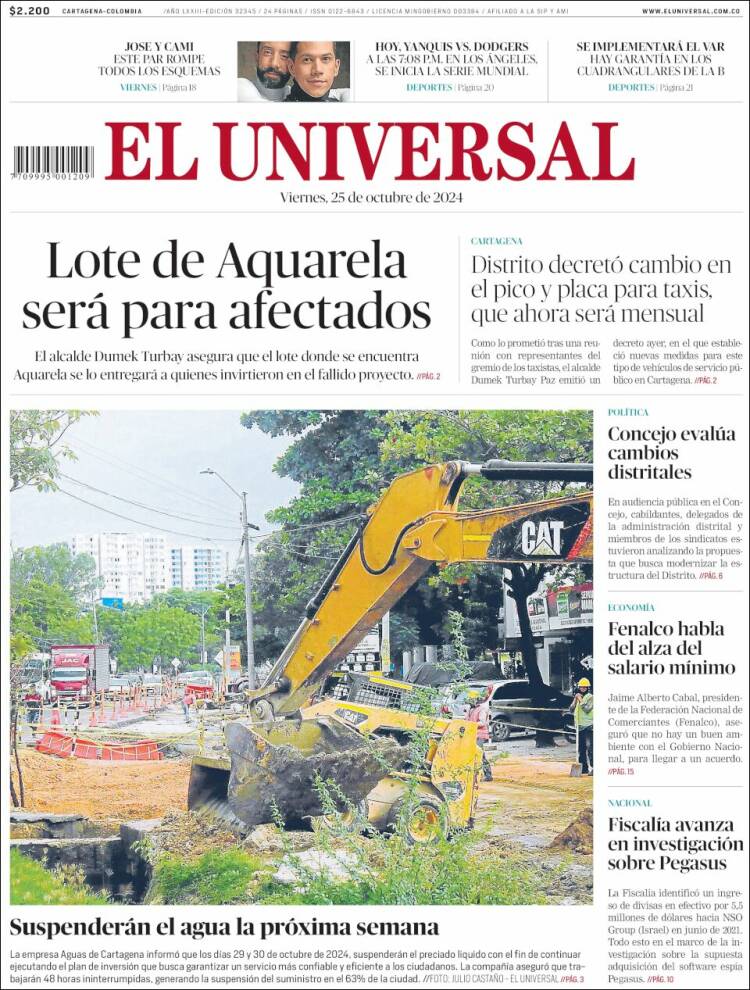 Portada de El Universal (Colombia)