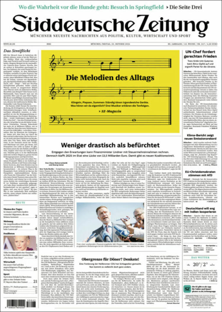 Portada de Sueddeutsche (Alemania)