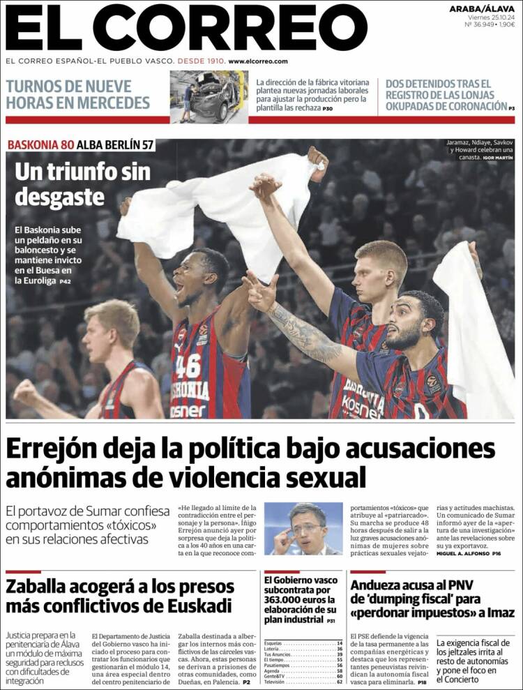 Portada de El Correo - Álava (España)