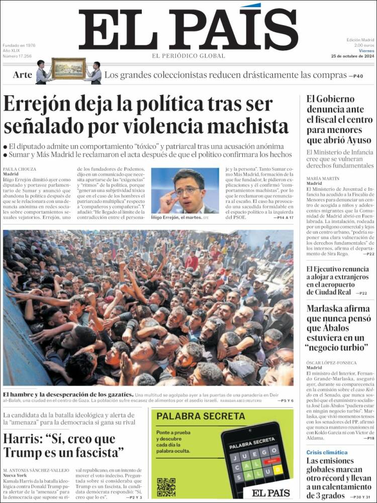 Portada de El País (España)