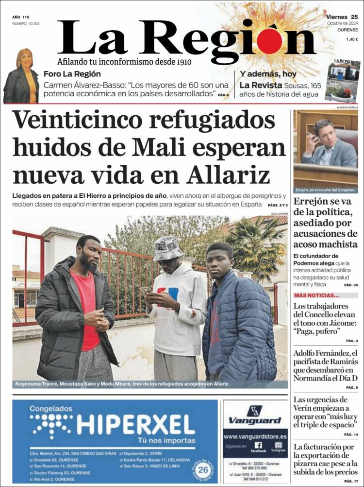 Portada de La Región de Ourense (España)