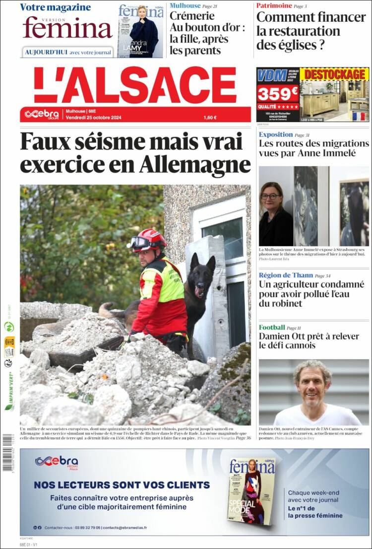 Portada de Journal L'Alsace (Francia)