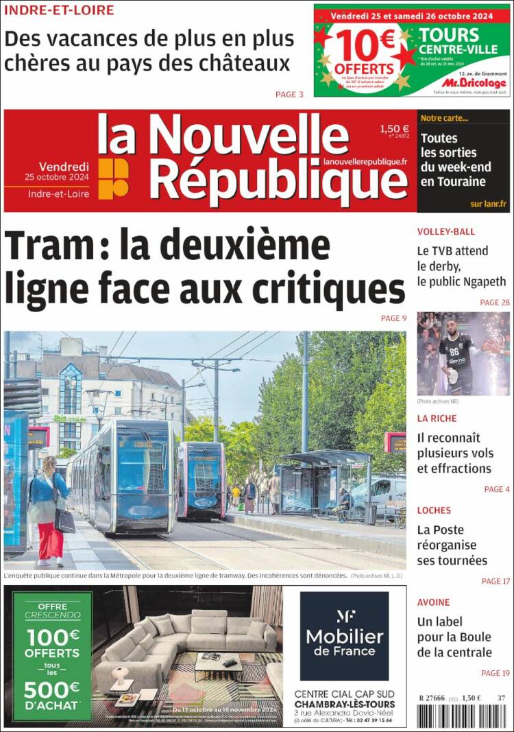 Portada de La Nouvelle Republique (Francia)