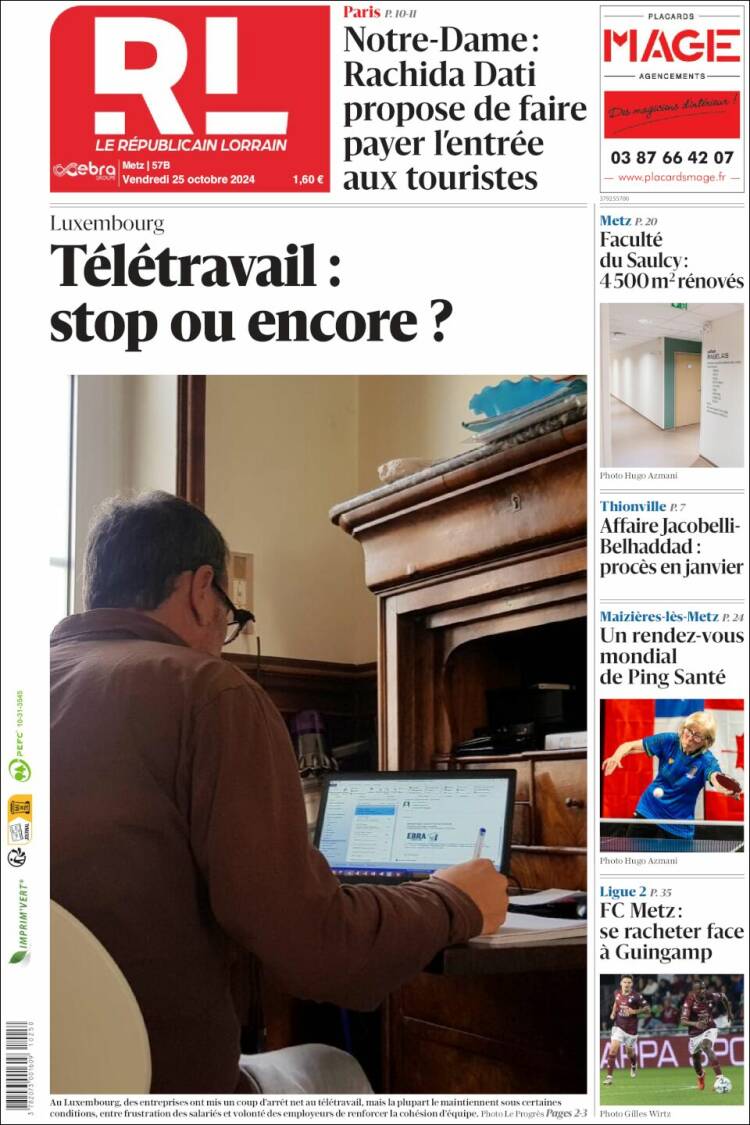 Portada de Le Republicain Lorrain (Francia)