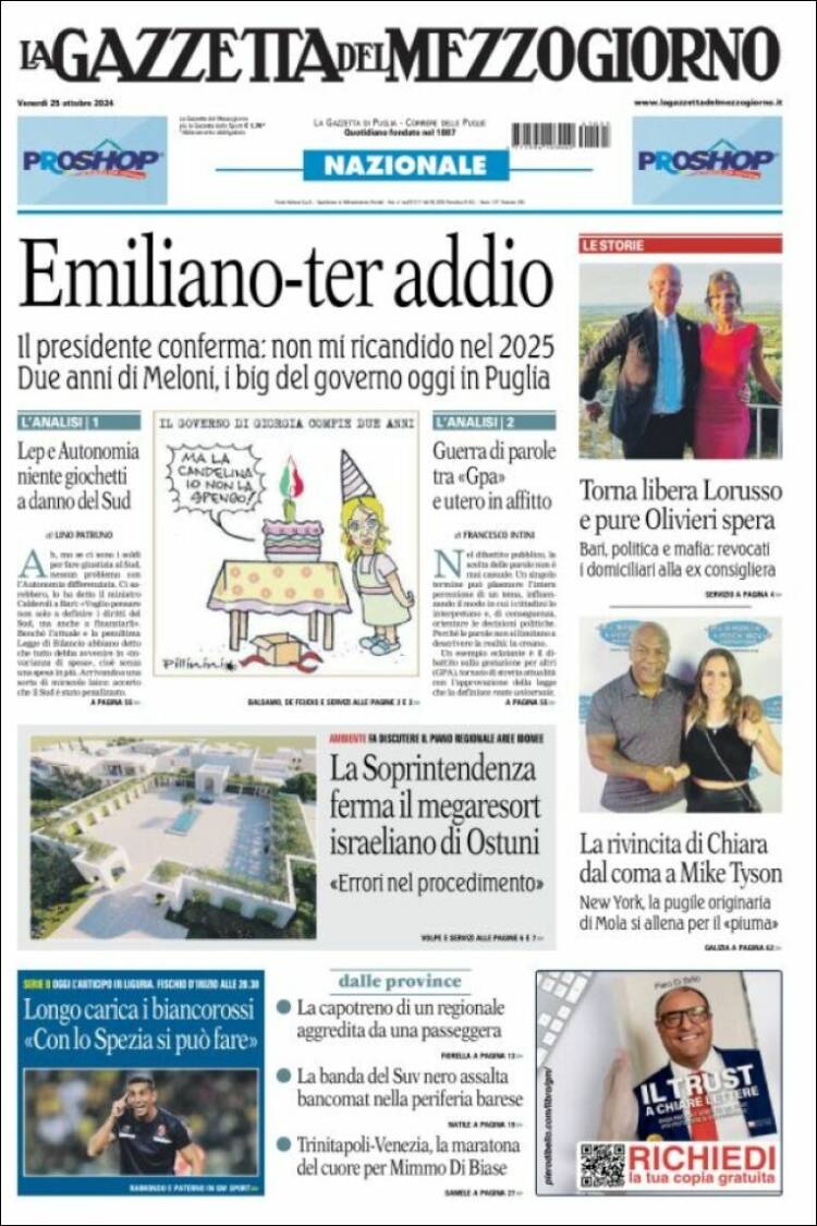 Portada de La Gazzetta del Mezzogiorno (Italia)