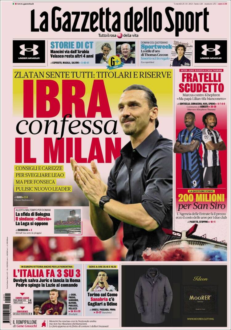 Portada de La Gazzetta dello Sport (Italia)