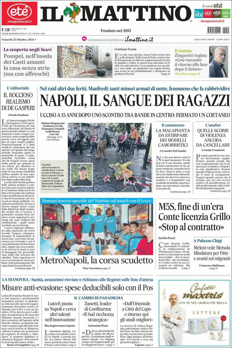 Portada de Il Mattino (Italia)