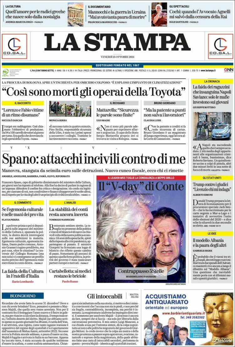 Portada de La Stampa (Italia)