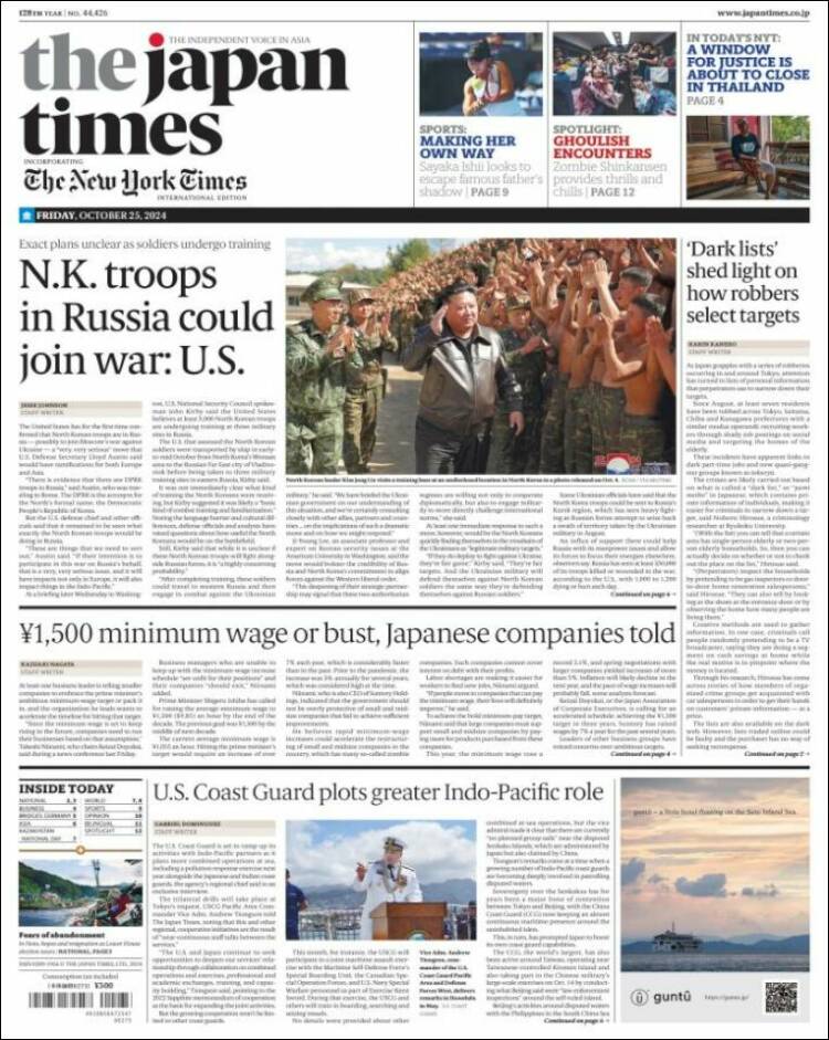 Portada de The Japan Times (Jap&oacute;n)