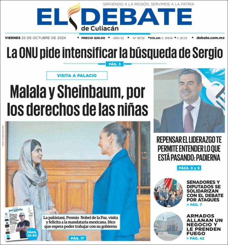 Portada de El Debate de Culiacán (México)