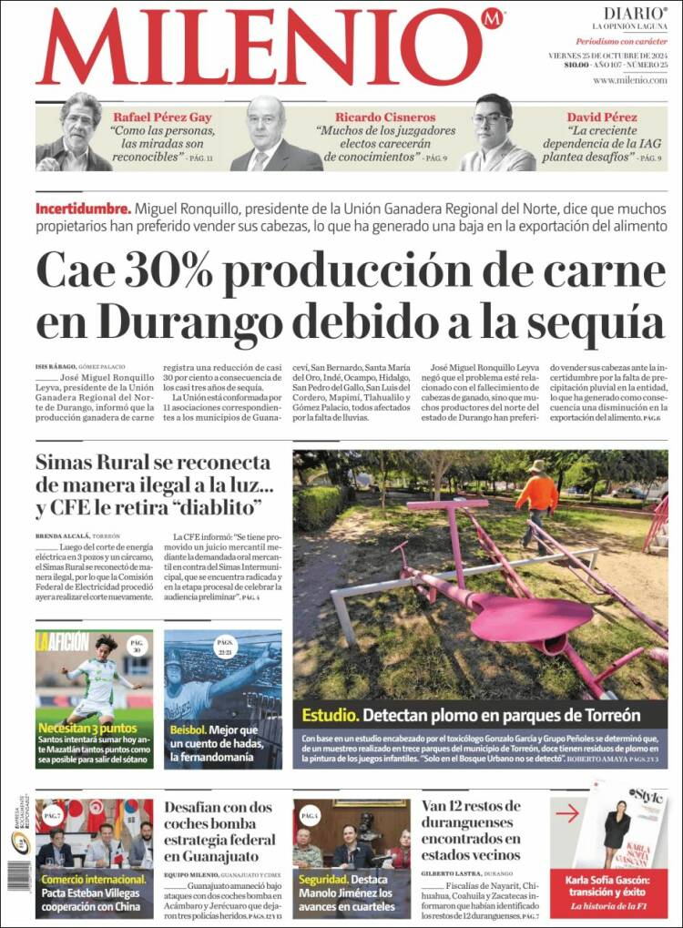 Portada de Milenio - Laguna (México)