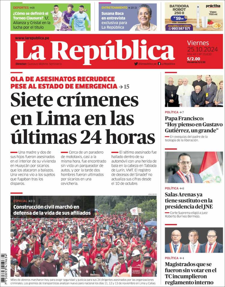 Portada de La Republica (Per&uacute;)
