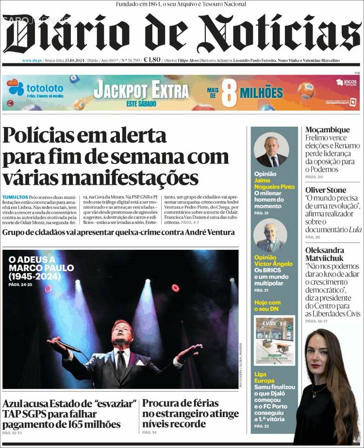 Portada de Diário de Noticias (Portugal)
