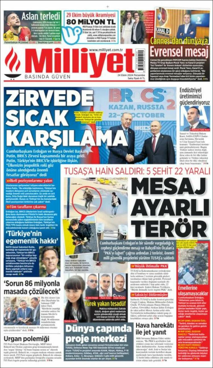 Portada de Milliyet (Turqu&iacute;a)