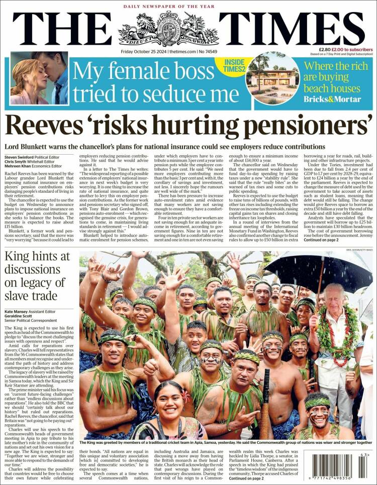 Portada de The Times (Reino Unido)