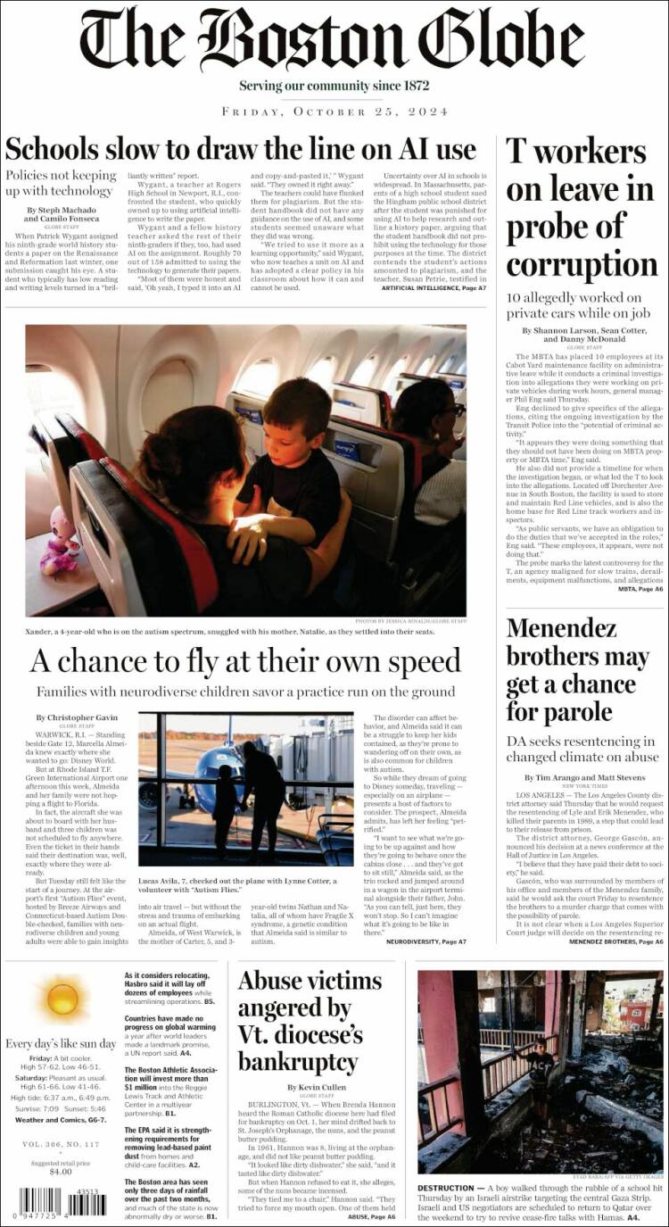 Portada de Boston Globe (USA)