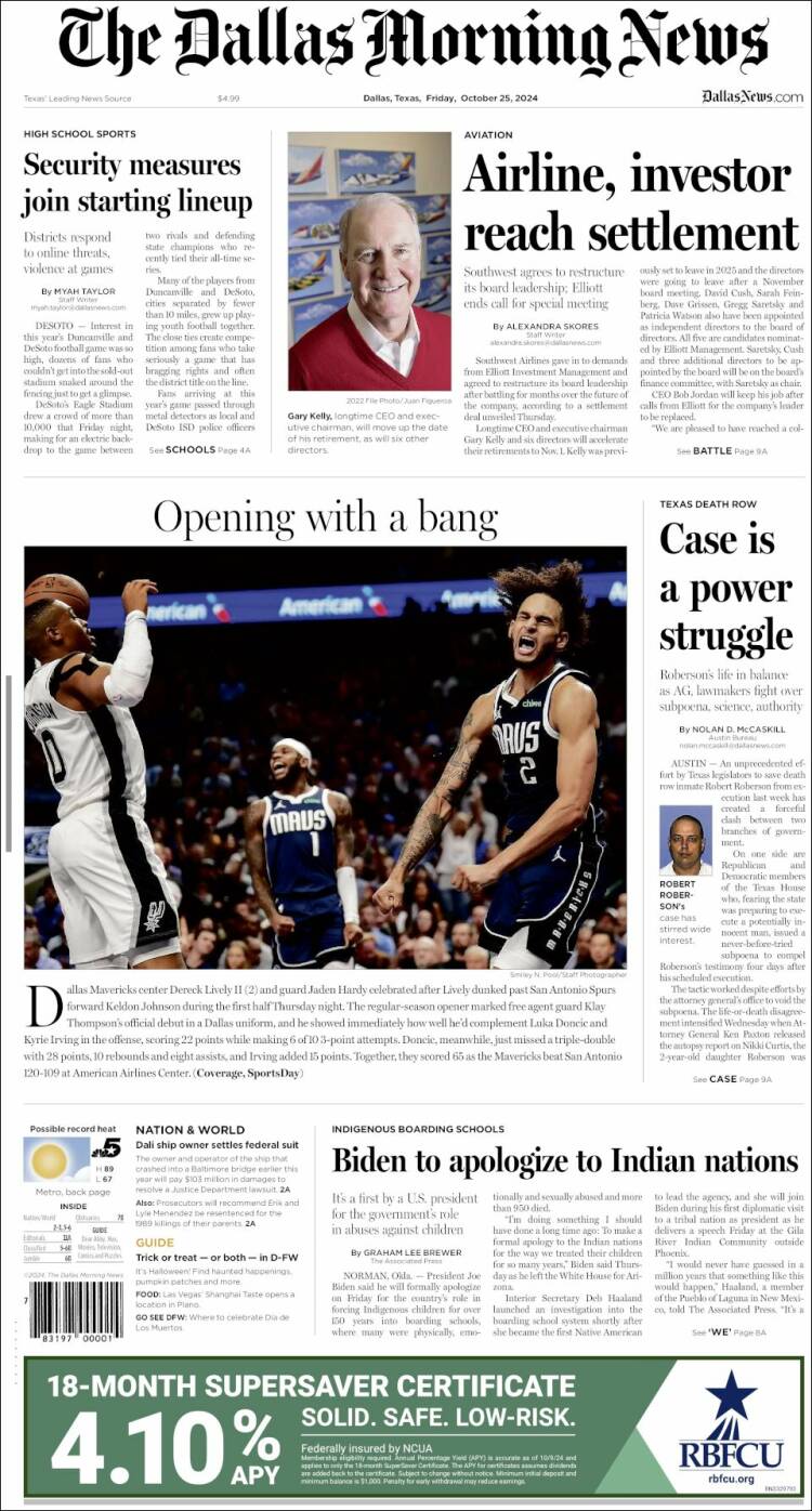 Portada de Dallas Morning News (USA)