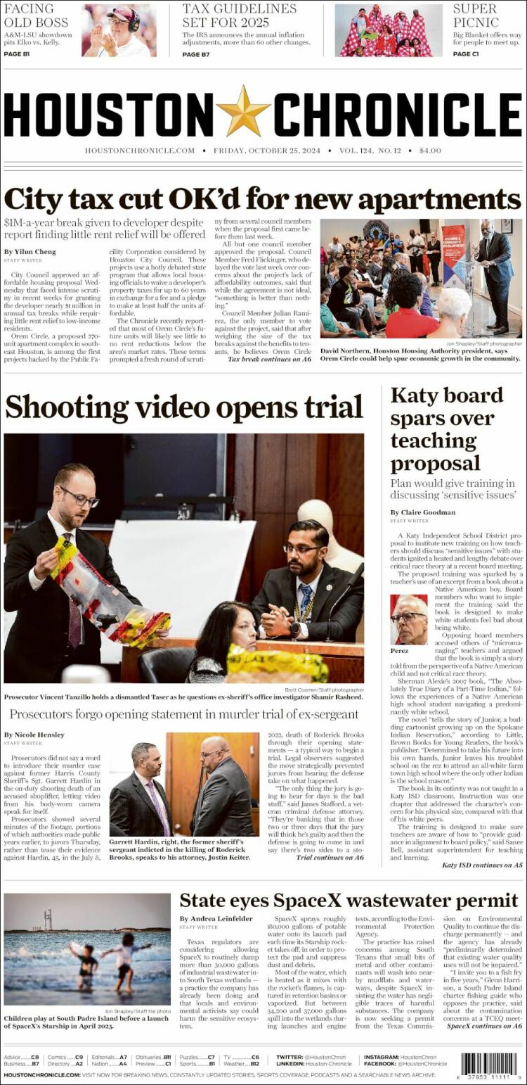 Portada de Houston Chronicle (USA)