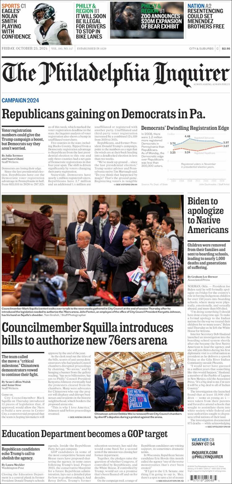 Portada de Philadelphia Inquirer (USA)