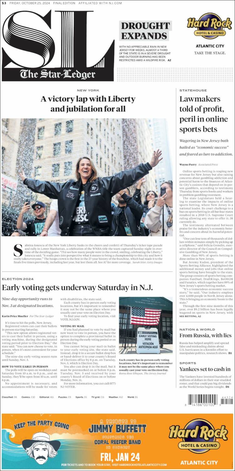 Portada de Star-Ledger (USA)