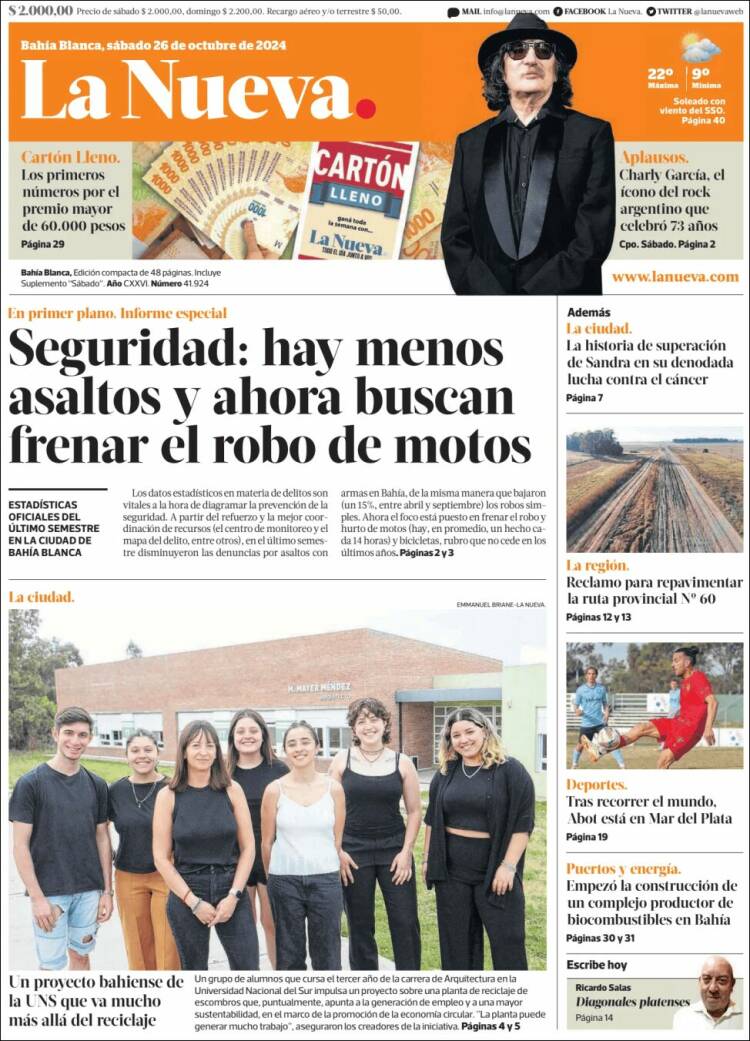 Portada de La Nueva Provincia (Argentina)