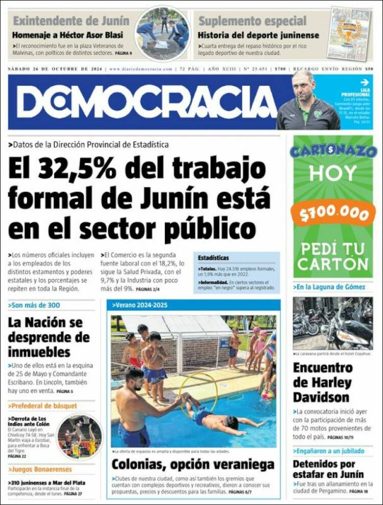 Portada de Diario Democracia (Argentina)