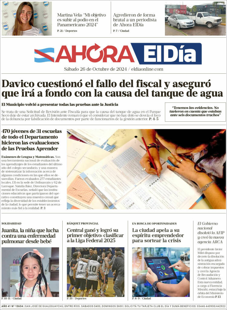 Portada de El Día de Gualeguaychú (Argentina)