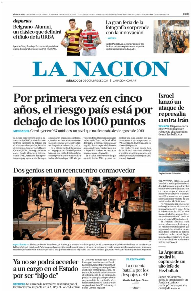 Portada de La Nación (Argentina)
