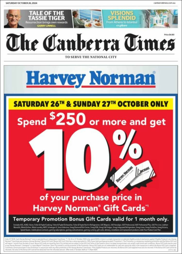 Portada de The Canberra Times (Australia)