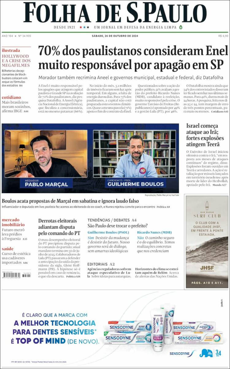 Portada de Folha de São Paulo (Brasil)