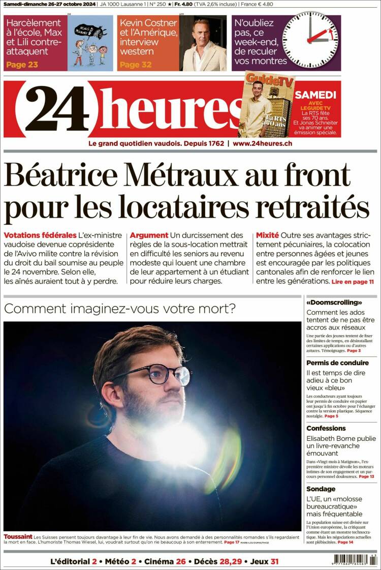 Portada de 24 Heures (Suiza)