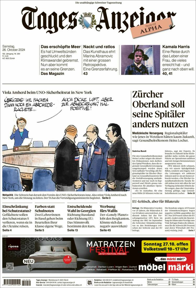 Portada de Tages-Anzeiger (Suiza)