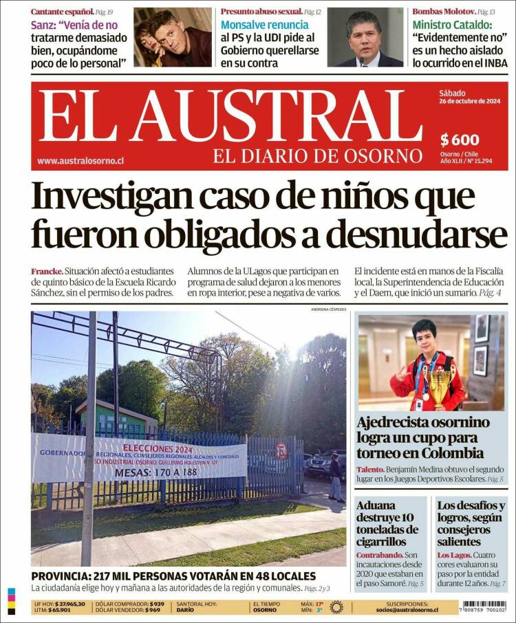 Portada de El Austral de Osorno (Chile)