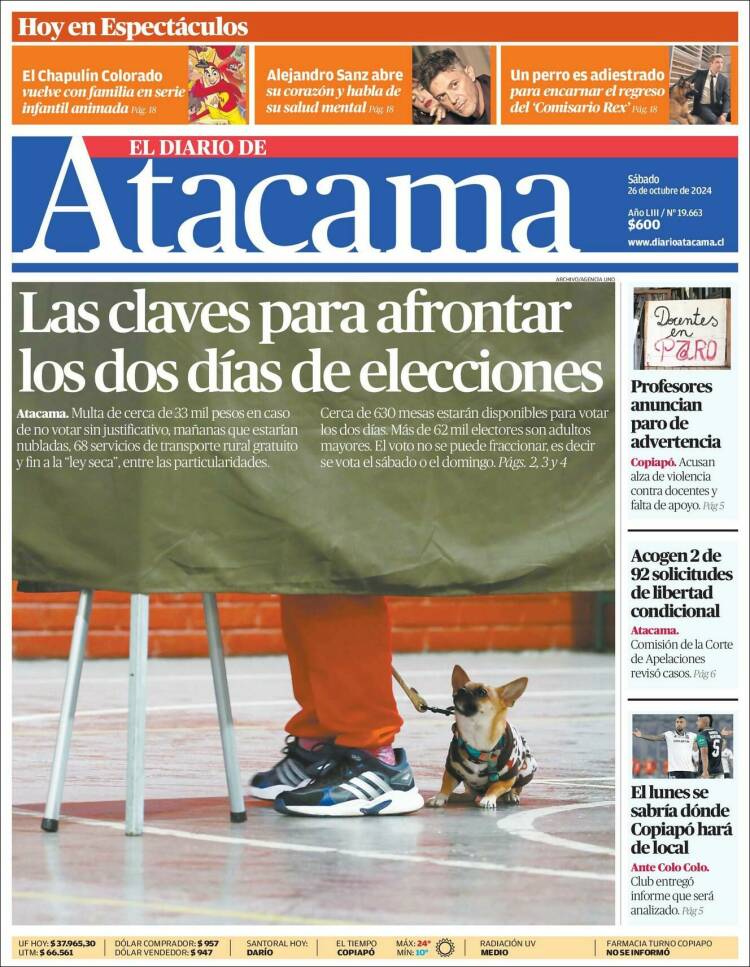 Portada de Diario de Atacama (Chile)