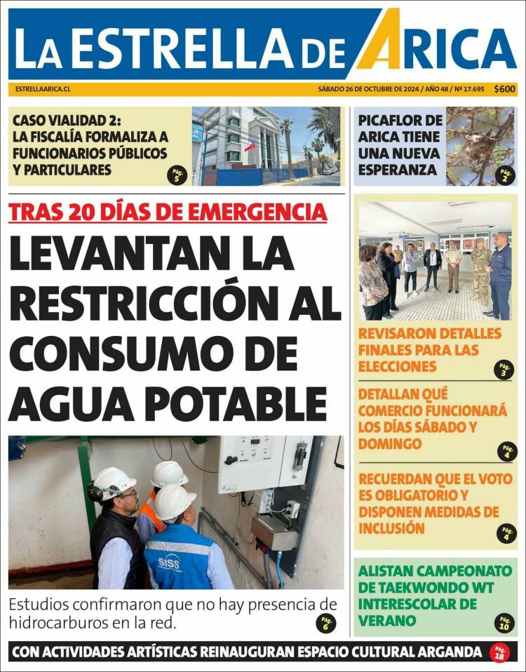 Portada de La Estrella de Arica (Chile)