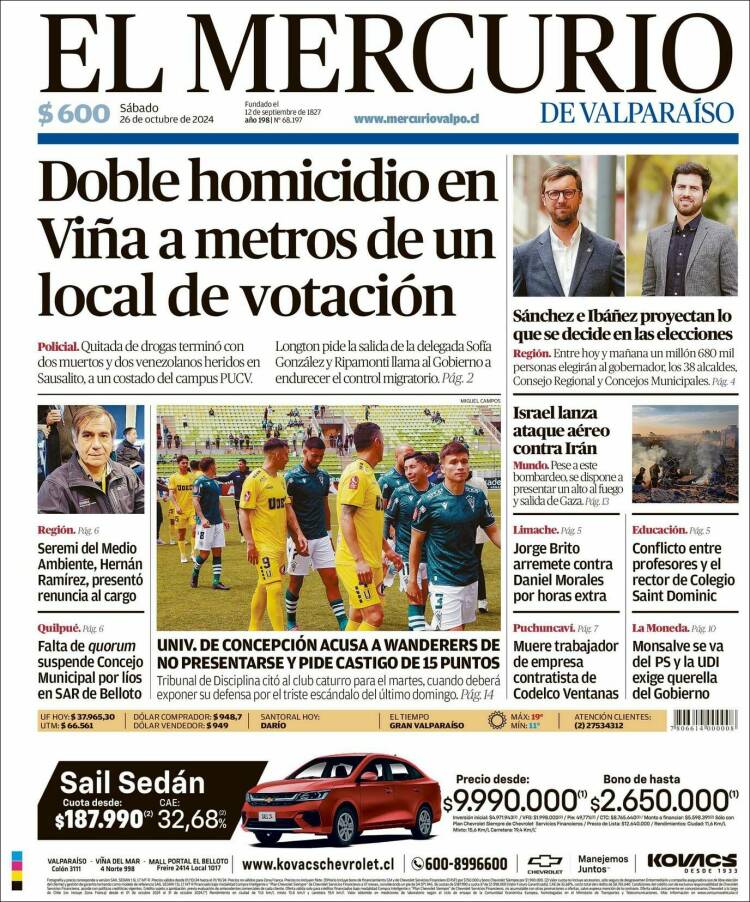 Portada de Mercurio de Valparaiso (Chile)