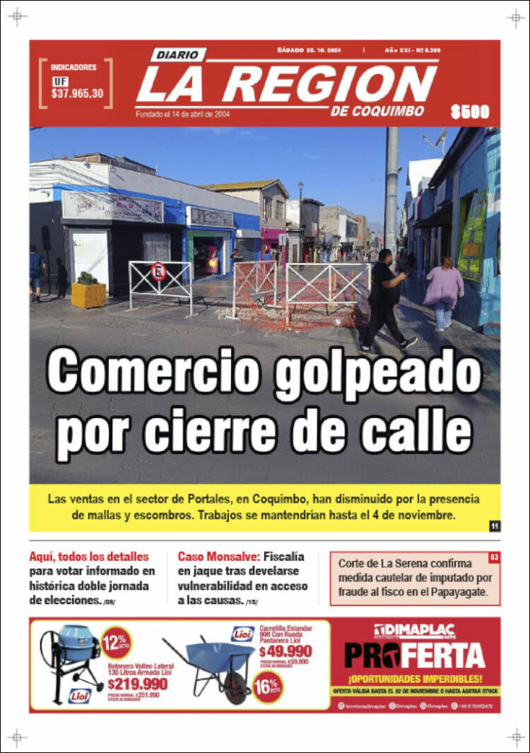 Portada de Diario La Región de Coquimbo (Chile)