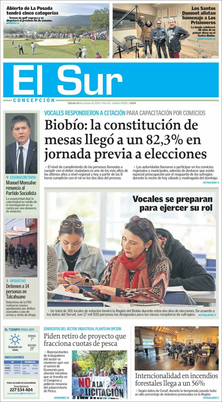 Portada de El Sur (Chile)