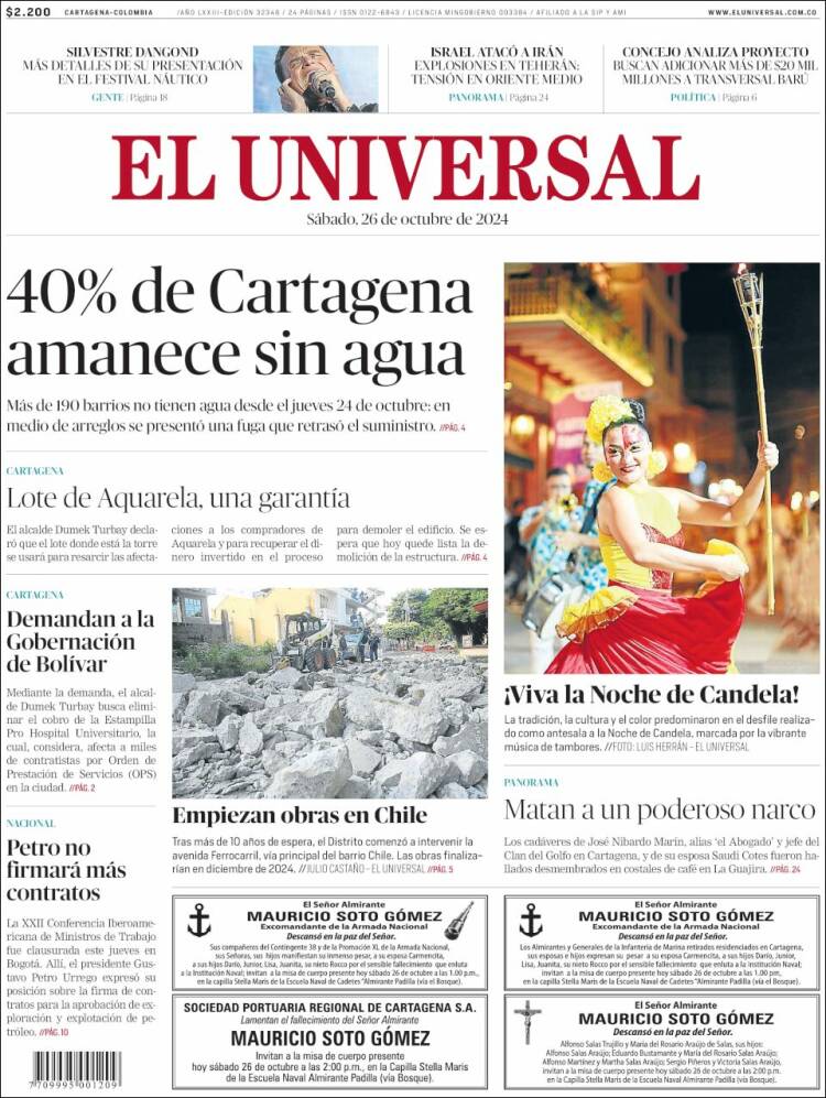 Portada de El Universal (Colombia)