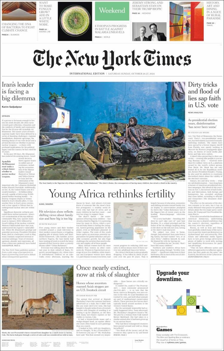 Portada de International New York Times (Europa)