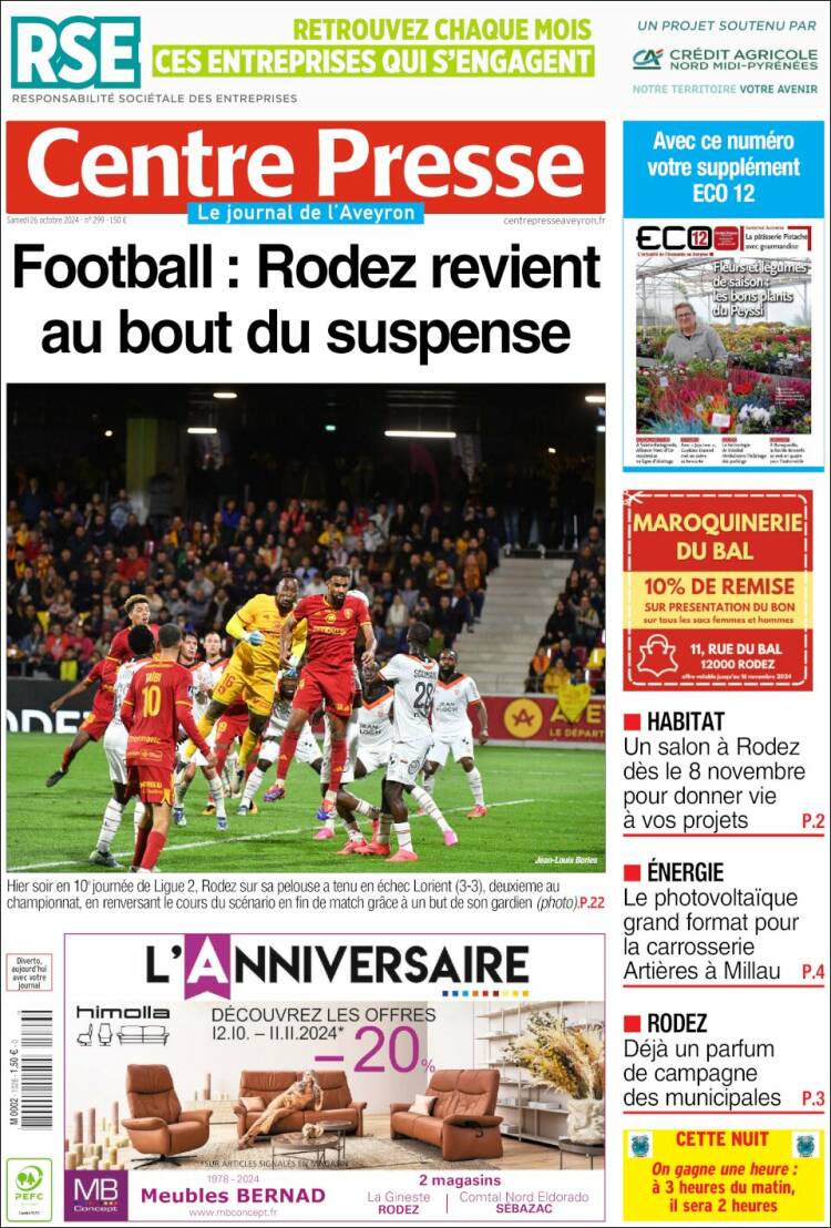 Portada de Centre Presse (Francia)
