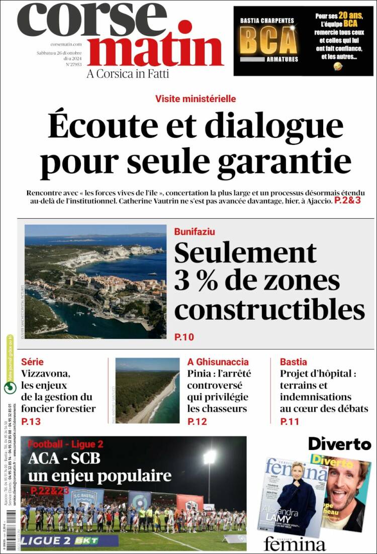 Portada de Corse-Matin (Francia)