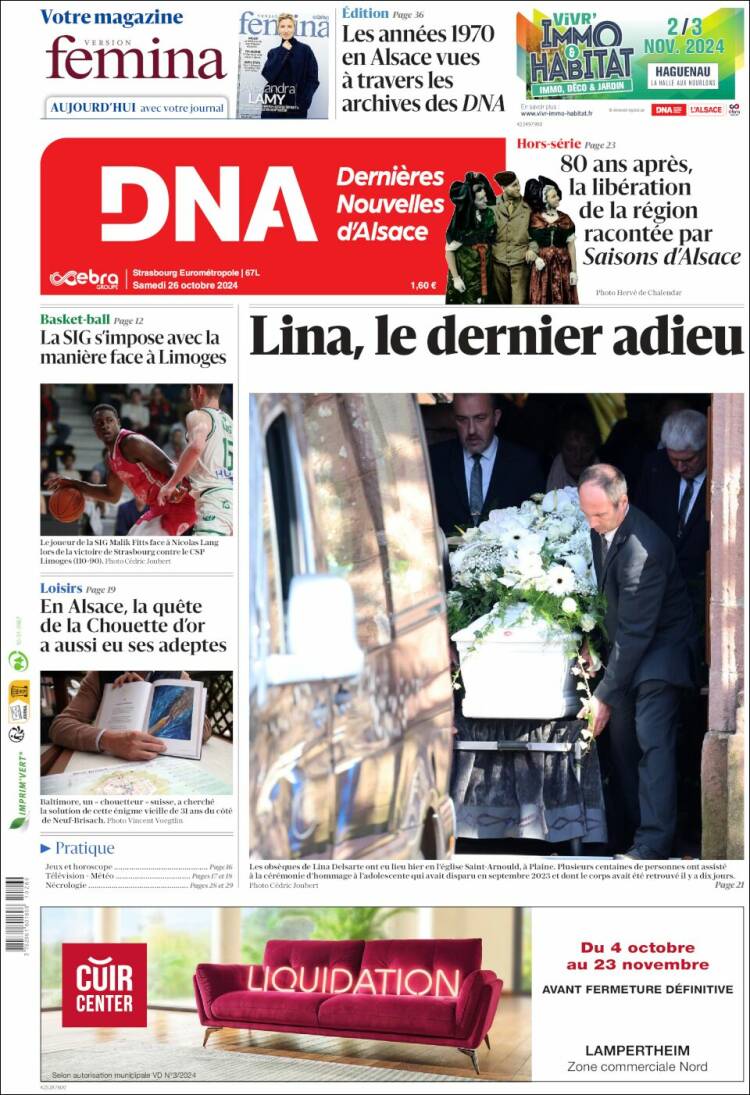 Portada de Les Dernières Nouvelles d'Alsace (Francia)