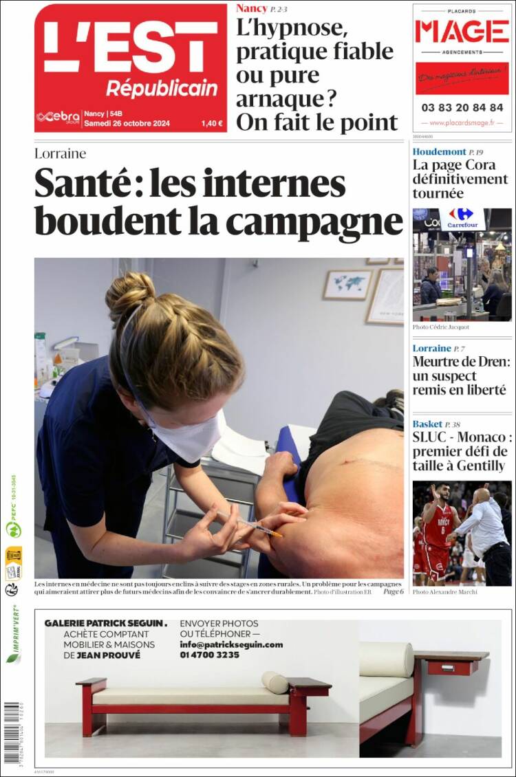 Portada de L'Est Republicain (Francia)