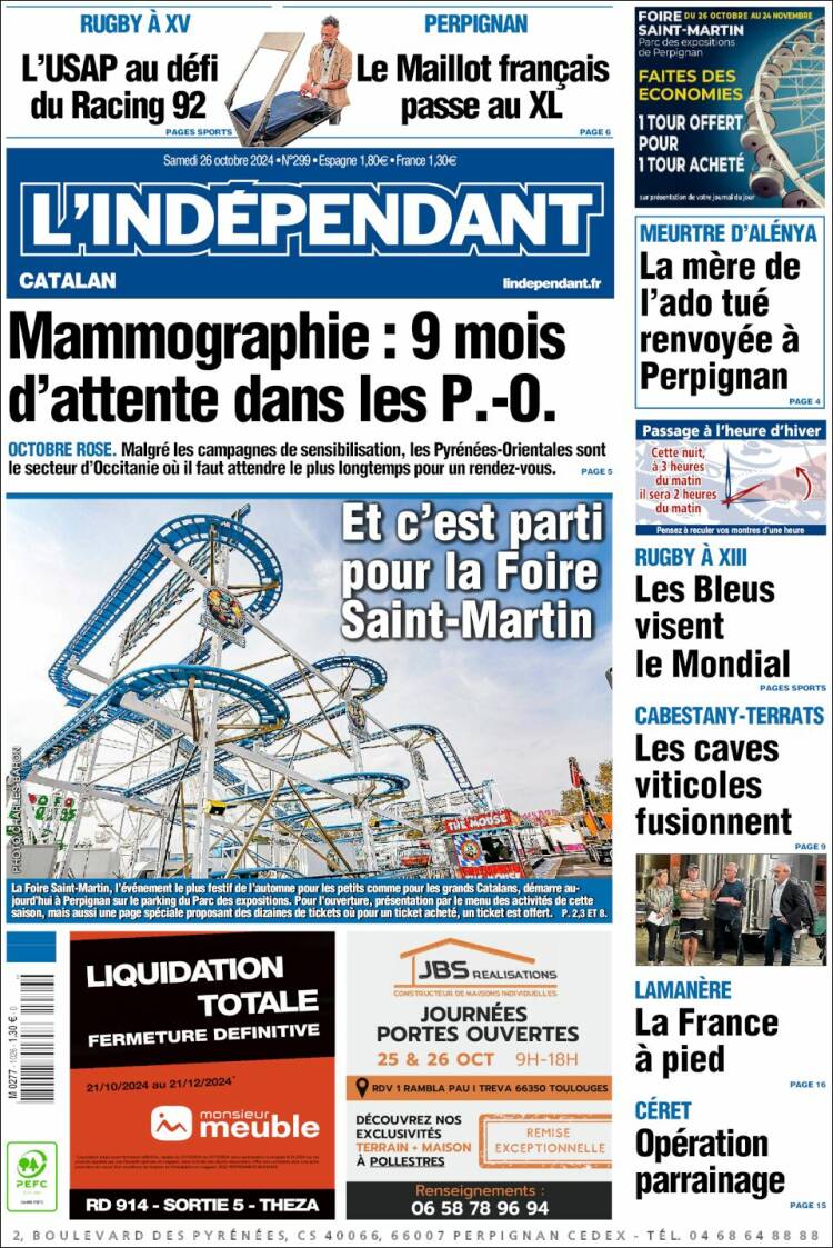 Portada de Le Indépendant (Francia)