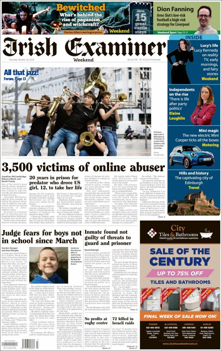 Portada de Irish Examiner (Irlanda)