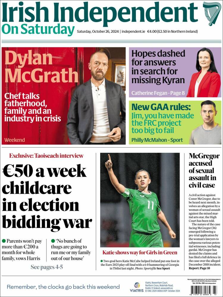 Portada de Irish Independent (Irlanda)