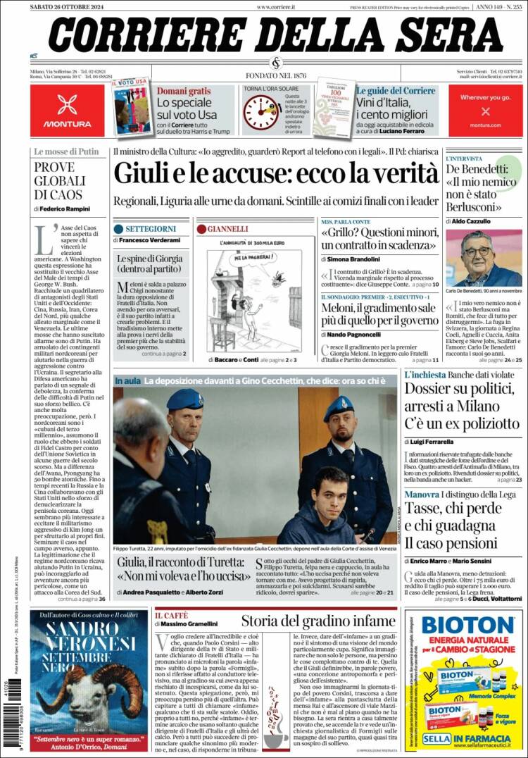 Portada de Corriere della Sera (Italia)
