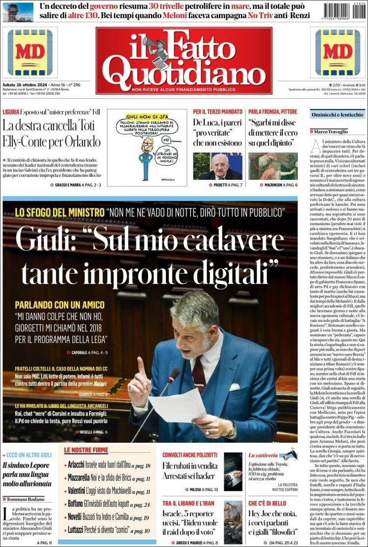 Portada de Il Fatto Quotidiano (Italia)