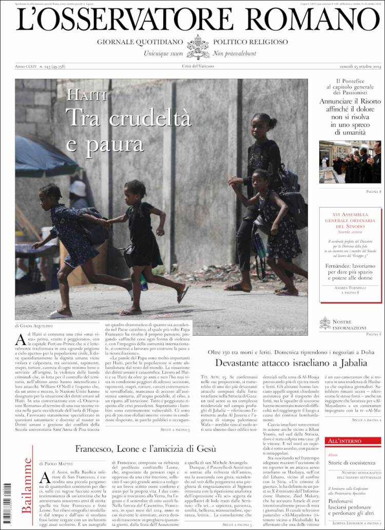 Portada de L'Osservatore Romano (Italia)